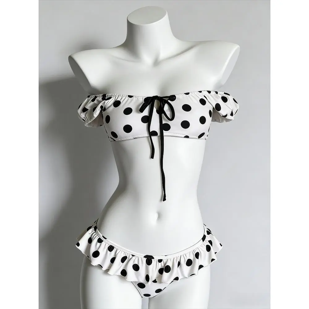 Vintage Polka Dot Print Two Piece Bikini Set High Waist Bottom Elegant Soft Fabric Swimwear Beach Bathing Suit for Ladies 2026