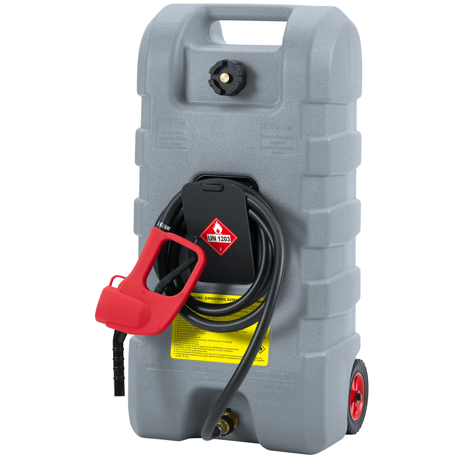 15 Gallon Portable Fuel Caddy – HDPE Gas Tank with Gravity Feed & Manual Pump, Dual Shut-Off Valves, All-Terrain Wheels for RV, Boat & Generator