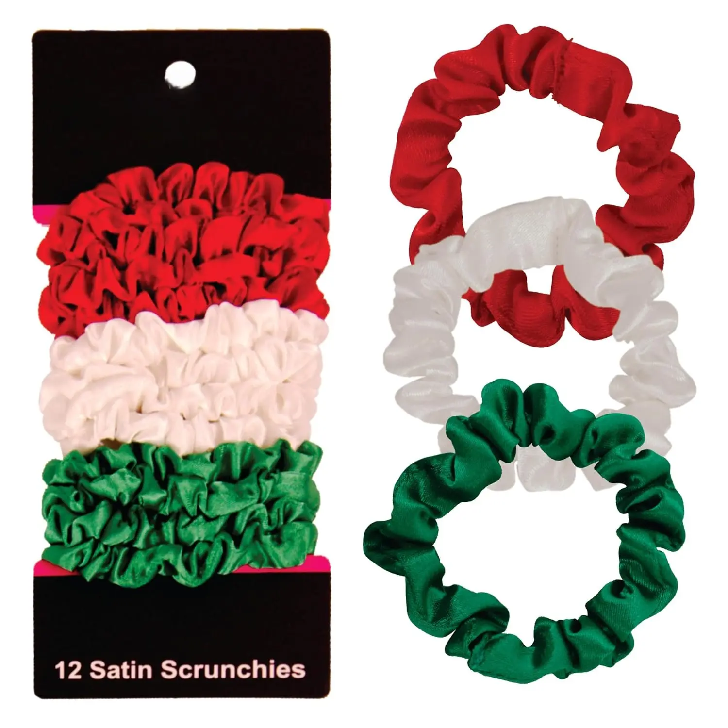 , Red, White and Green Satin Small Scrunchies, 12-Pack – No  Hair Ties for Women, Gentle & Durable Hair Accessories, 2.5in x 0.5in