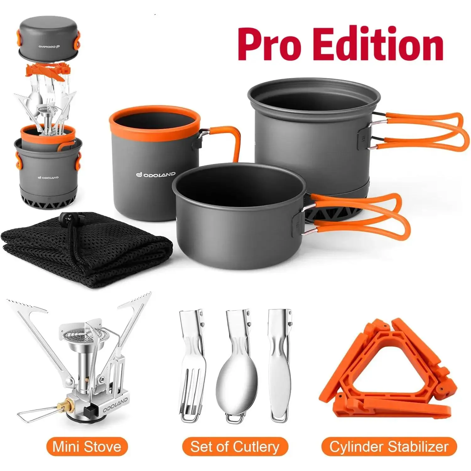 Camping Pots with Heat Exchanger Camping Cooking Set with Portable Camping Stove Camping Mess Kit Include Mug, Folding Utensil Set,Camping Cookware,Canister Stabilizer for Backpacking Outdoor Hiking & Picnic [Fuel not included]