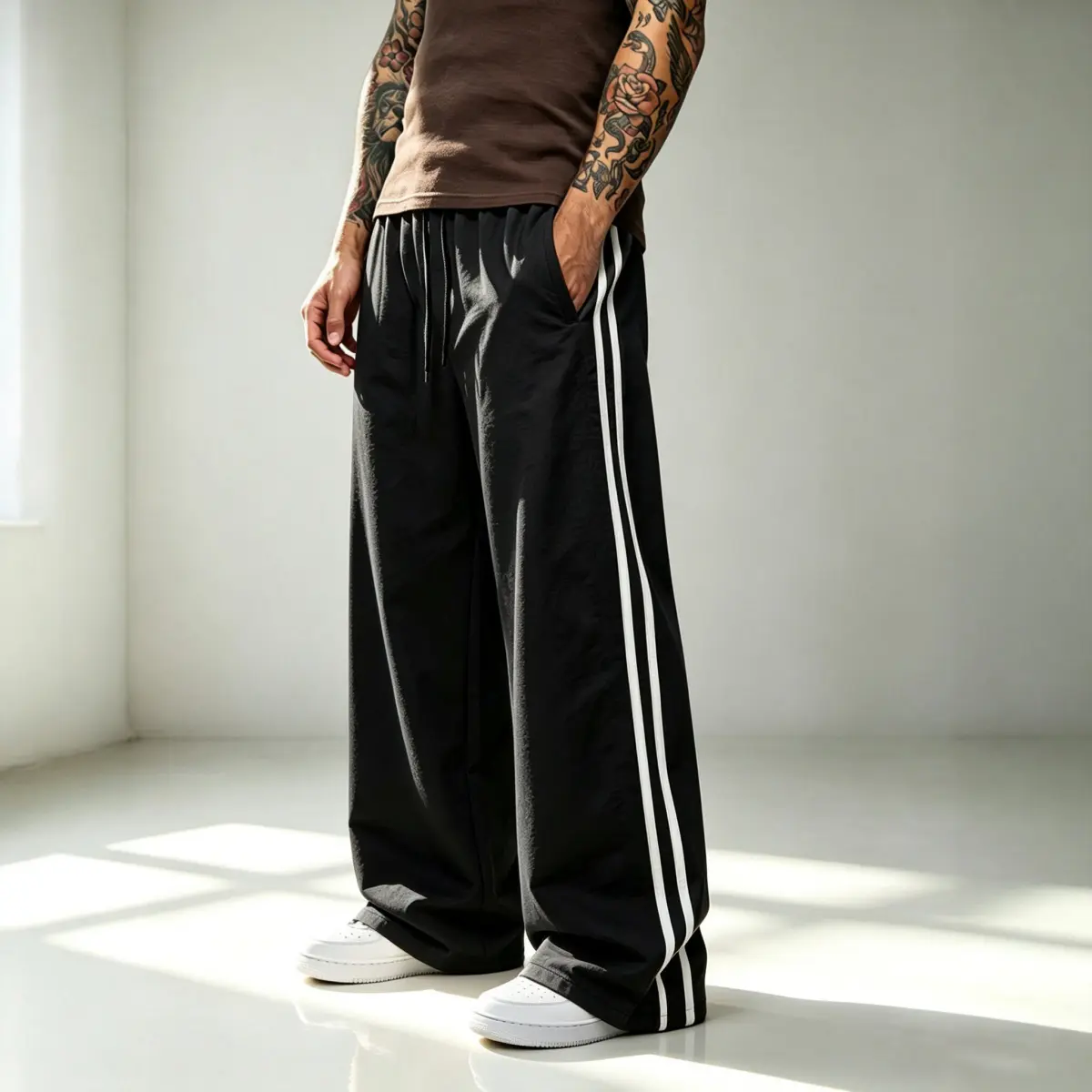 Men's Plain Polyester Sweatpants - Machine Washable, Loose-Fit, Warm Straight-Leg Trousers for Gym & Lounging, Minimalist Comfortable Versatile Streetwear Casual Pants