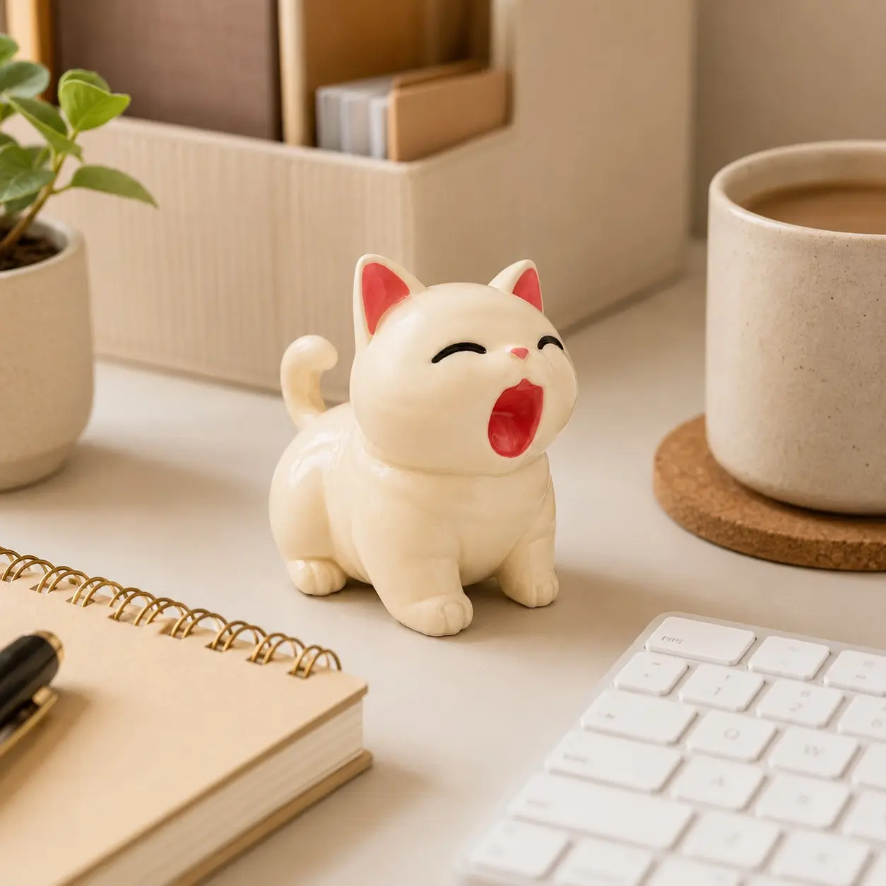 Cute Yawning Cat Resin Figurine, Soft and Adorable Desktop Decor, Perfect for Bedroom, Entryway, Living Room, Ideal Gift or Personal Use