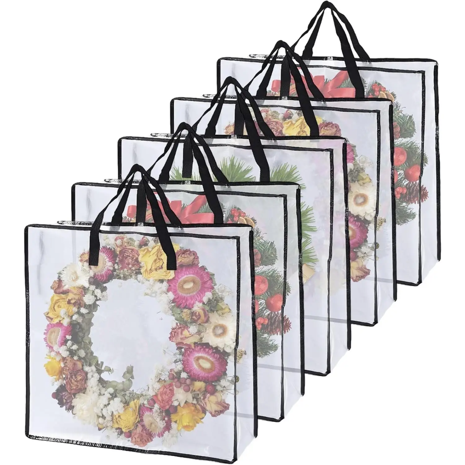 5 Pack 26x9 Inch Wreath Storage Bag, Zippered Christmas Wreath Storage Container with Handles, Underbed Storage Organizer for Clothes, Pillow, Bedding and Christmas Wreath