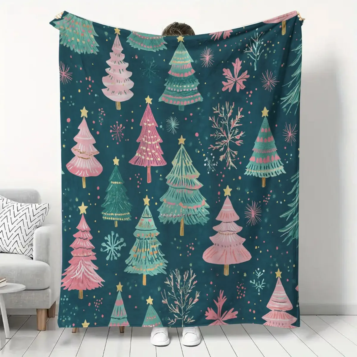 Large Christmas Tree Pattern Plush Fleece Blanket Warm Soft Decorative Throw for Sofa Bed Travel Outdoor Super Comfortable Gift Blanket Vivid Digital Print Machine Washable