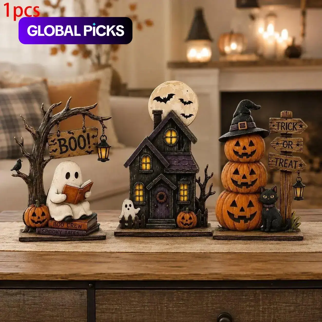 Halloween Layered Tray Decor Set, Ghost and Pumpkin Wooden Shelf Decor, Horror House Desk Decor, Rustic Fall Home Decor, Halloween Centerpiece, Cute Ghost Gift, Festive Decoration