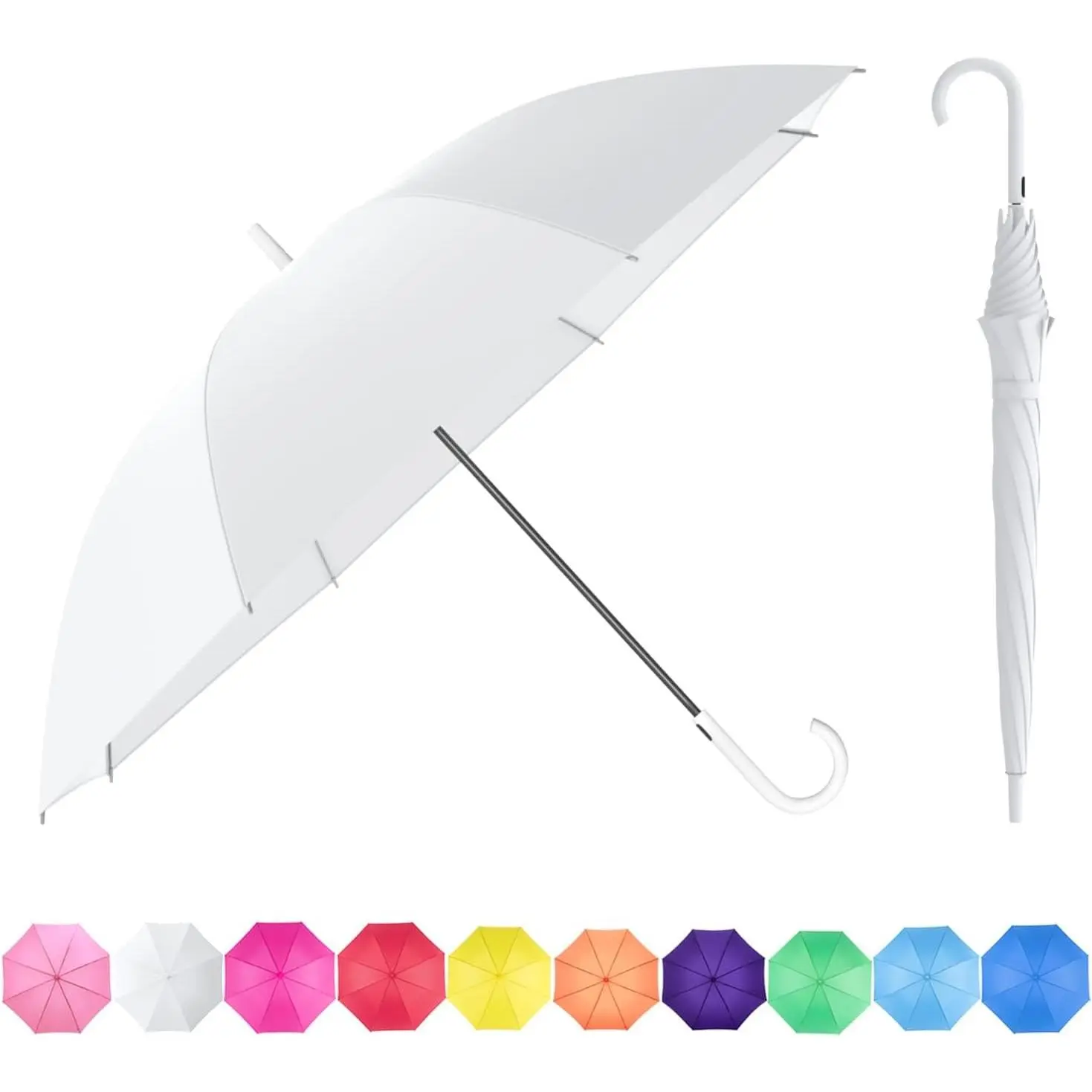 UV Stick Umbrella - Auto Open Metal Full Size 51IN UPF 50+ J Hook Handle, Wind-Resistant Fast-Drying Outdoor Rain Umbrella for Adults (2 Person Fit), Light