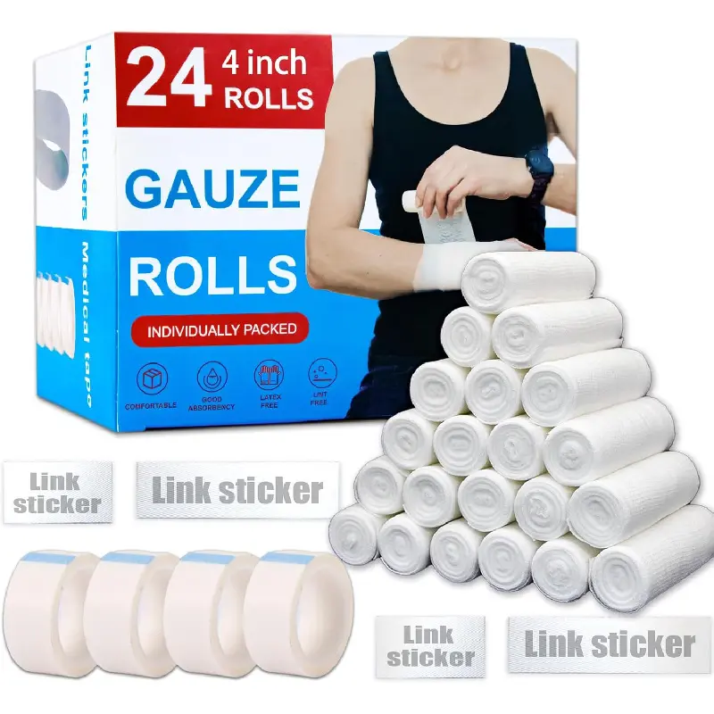 24 Pack Gauze Rolls Bandages 4 " x 4.1 yd Premium Quality Lint and Latex-Free Conforming Stretch Designed for Wound Care for Wound Dressing Support(Ideal for Home and car First aid Kits)
