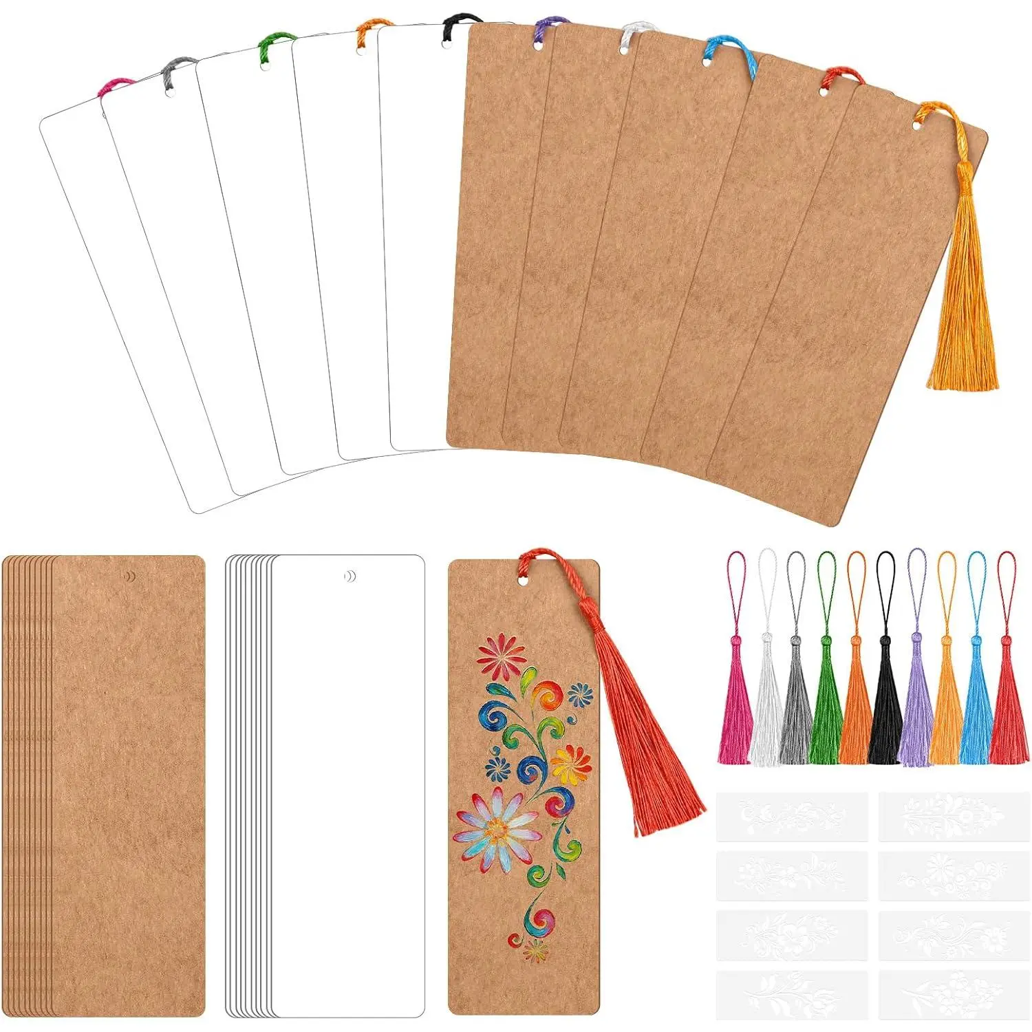 Bookmark Making Kit with 30 count DIY Blank Bookmarks and 30 count Colorful Tassels for Crafting, Classroom Projects,  Tags