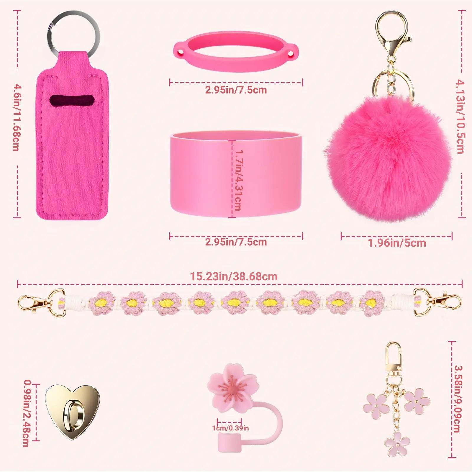Cup Accessories for 30oz & 40oz Tumbler with Handle, 8 Counts/set Including Handle Strap & Bottle Bottom Cover & Keychain Charms & Straw Topper Cover Cap & Straw Spout Lid, Party Gift, Drink Protectors