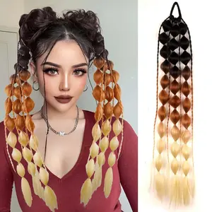 Colored Bubble Ponytail Extension with Hair Tie Long Colored Hair Extensions for Girls Crazy Hair Accessories for Women for Festival  (Black to Brown to Blonde, 24 Inch (Pack of 1))