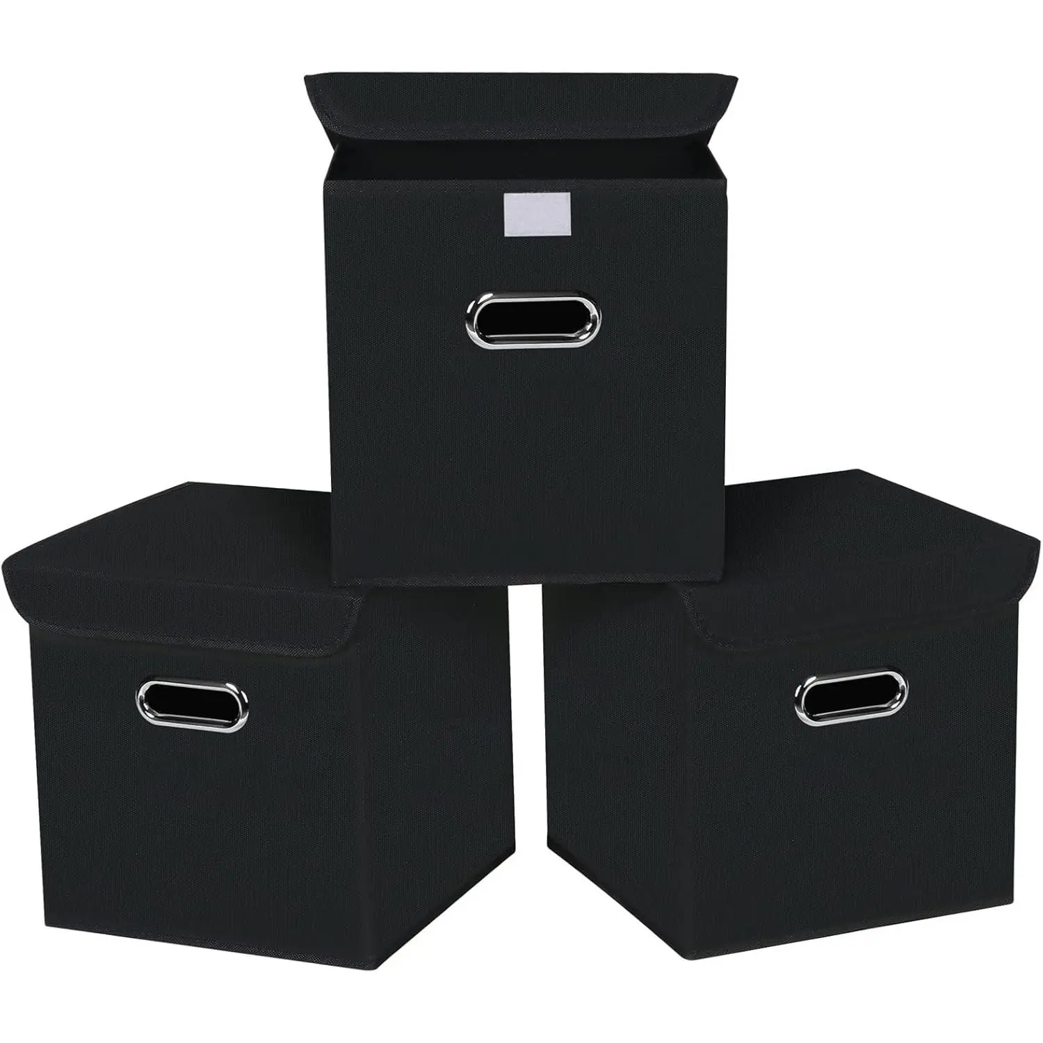 Closet Organizers Fabric Storage Bins With Lids Collapsible Cube Storage Organizer Basket With Handles,Storage Boxes for Clothes Storage,Office,Toys,3 Pack,Black