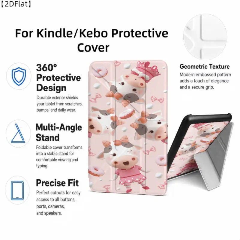 For Kindle/Kobo/Tolino Case, with stand Cute Cow With Crown And Donuts for New Kindle 11Th 2019, for Kindle 11th Generation Case for Kindle 11Th (2022/2024), 6-Inch, 7-Inch Kindle Paperwhite 12Th Generation 2024 Vision Color (2024) /Vision 6 (2021）/Shine