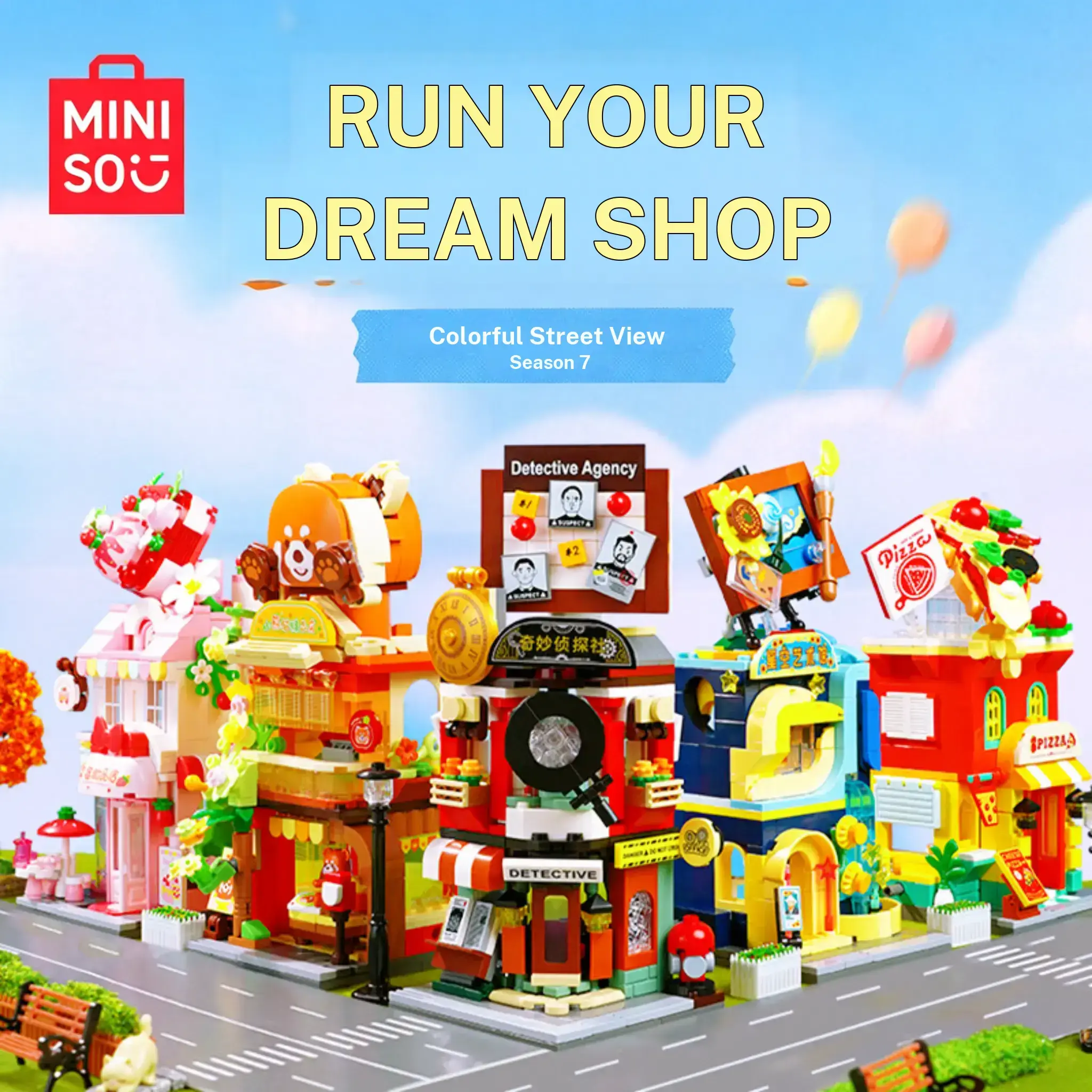 MINISO Colorful Street Scene Building Blocks Set DIY Store Building Blocks Kit, Creative City Shop Model, Educational STEM Toy, Fun Puzzle Gift for Kids & Collectors
