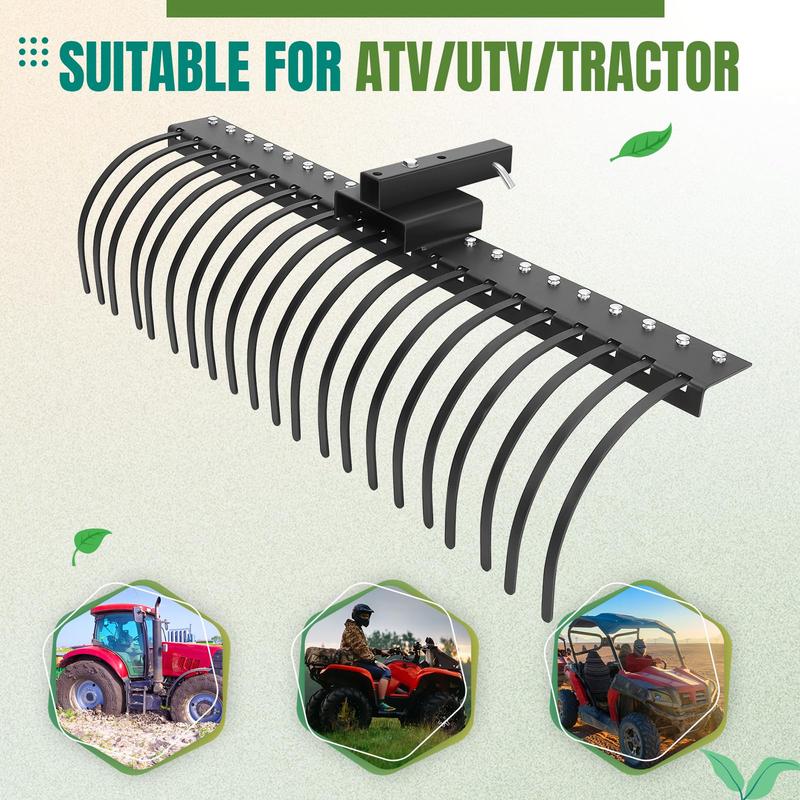 GARVEE 60 Inch Landscape Rock Rake,3 Point Attach Rake Fit for 2 Inch Receiver with 360 Degree Rotation,Tow-Behind Garden Tool for Compact Tractors, Category 1 GARVEE 60 Inch Landscape Rock Rake,3 Point Attach Rake Fit for 2 Inch Receiver with 360 Degree Rotation,Tow-Behind Garden Tool for Compact Tractors, Category 1