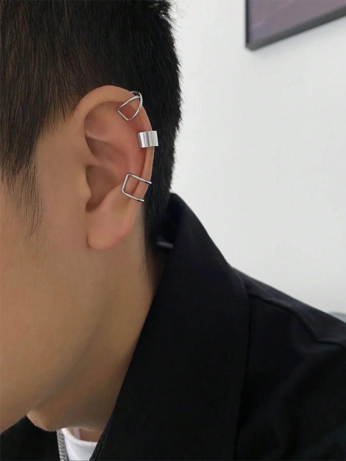 3 Pairs of Minimalist No-Pierce Clip-On Earrings, Unisex Stainless Steel Fashion Ear Plugs, Gender-Neutral Non-Piercing Accessories, Non Piercing Jewelry