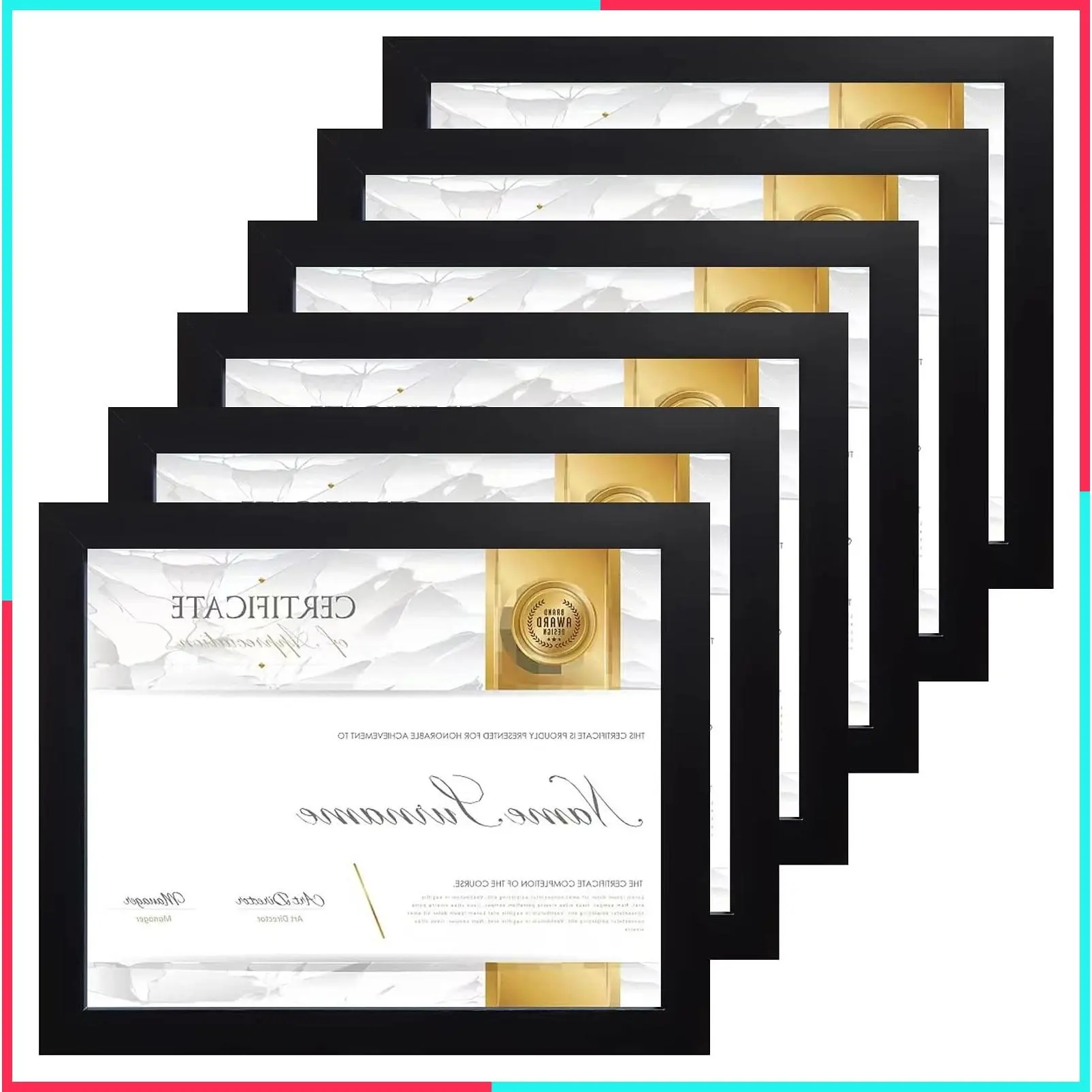 8.5 x 11 Inch Certificate Document Frame Set of 6, Diploma Frame for Wall and Tabletop, Black