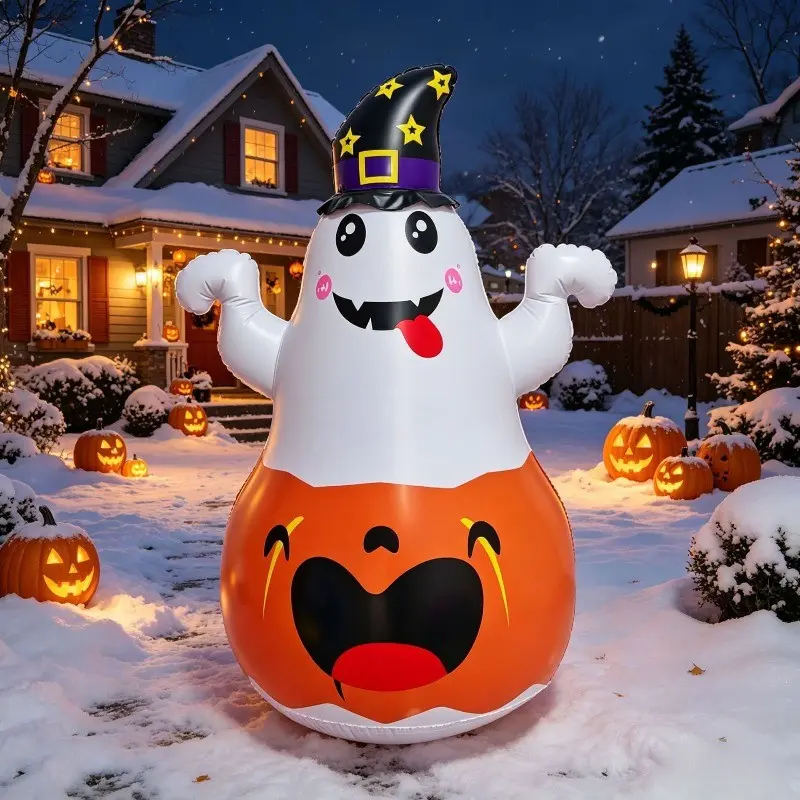 59.06 Inch Halloween Pumpkin Ghost Inflatable Decoration, Outdoor Yard Lawn Porch Party Home Decor, Spooky Atmosphere, Ideal Halloween Gift