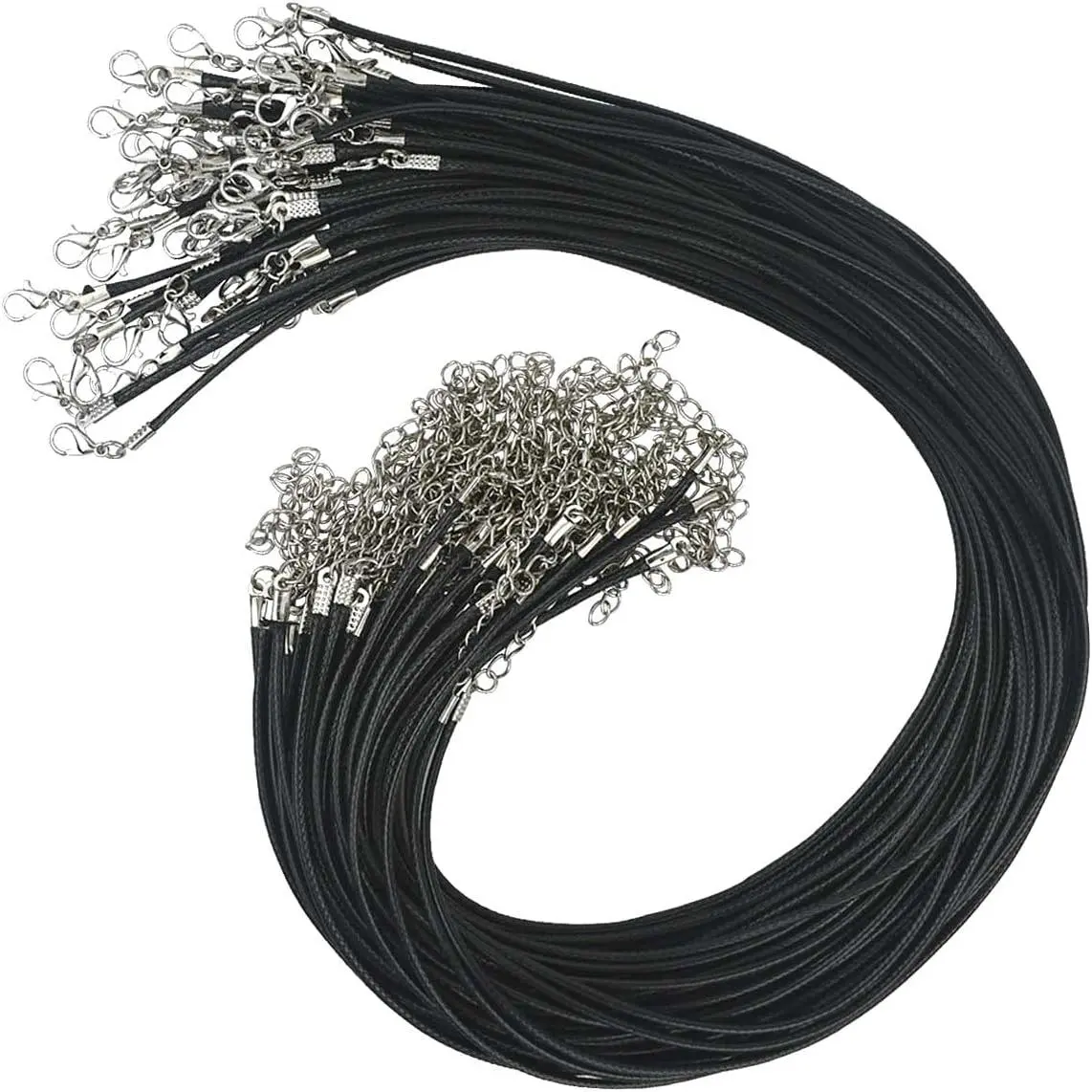 50 count Black Waxed Necklace Cord 2MM Waxed Leather Cord Rope with a Lobster Claw Clasp Necklace Cord Bulk for  Making Bracelet Chain Necklaces String  DIY Accessories