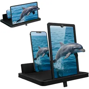 Screen Magnifier for Cell Phone with Adjustable Stand, Foldable Phone Screen Magnifier for Movies & Videos, Hands-Free Viewing, Compatible with  Smartphones (Black, 12'')