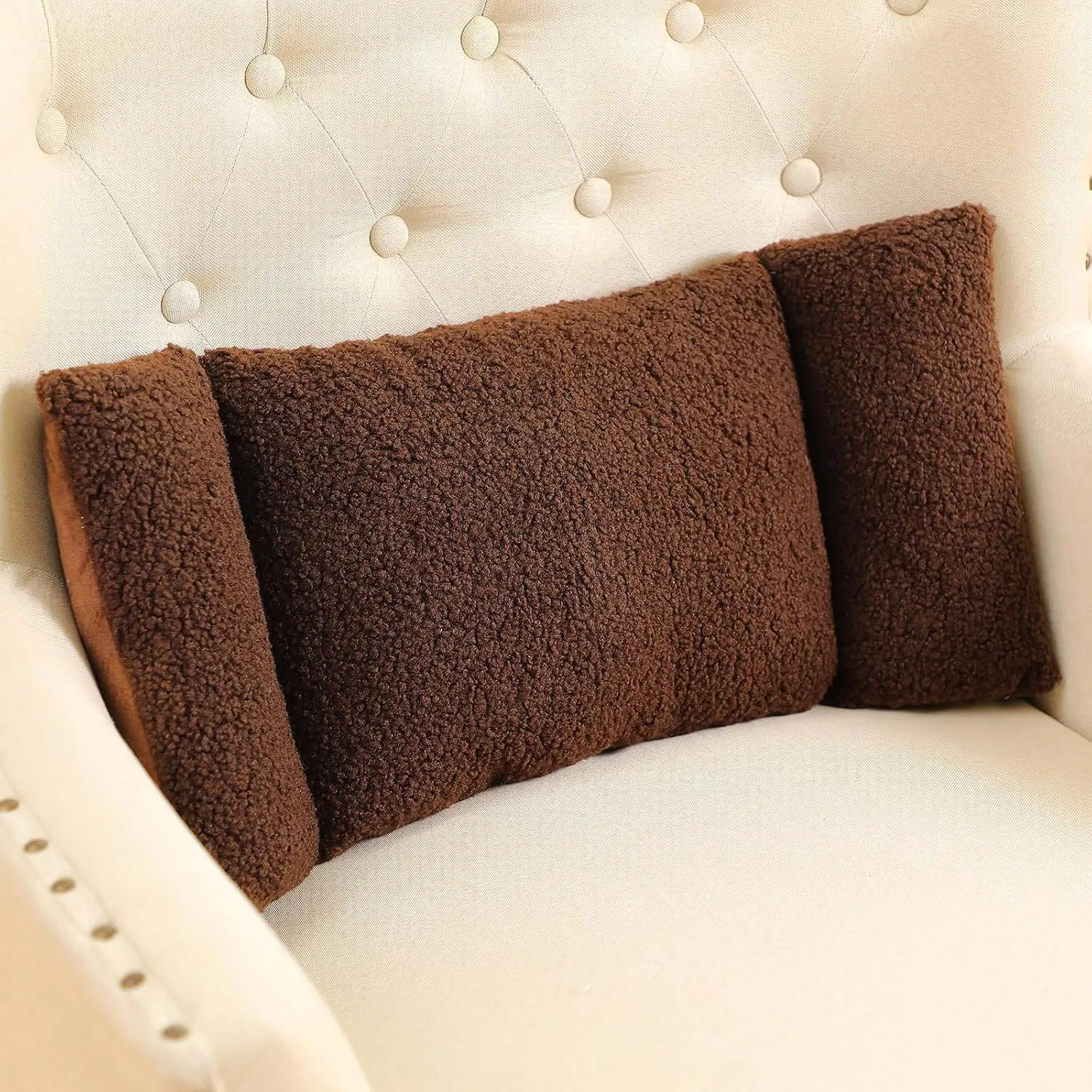 Fleece  Support Pillow 3 Section  Pillow Office Chair for  Support Comfortable  Cushion for  Seat  Sofa Rest(Brown)