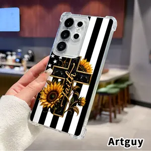 Phone Case for Samsung Galaxy S25 S24 S23 Plus FE S22 Ultra Patriotic Faith Bloom Pattern Premium Non-Yellowing Cover Casing Clear Protective Four Corners Air Cushion Anti-drop