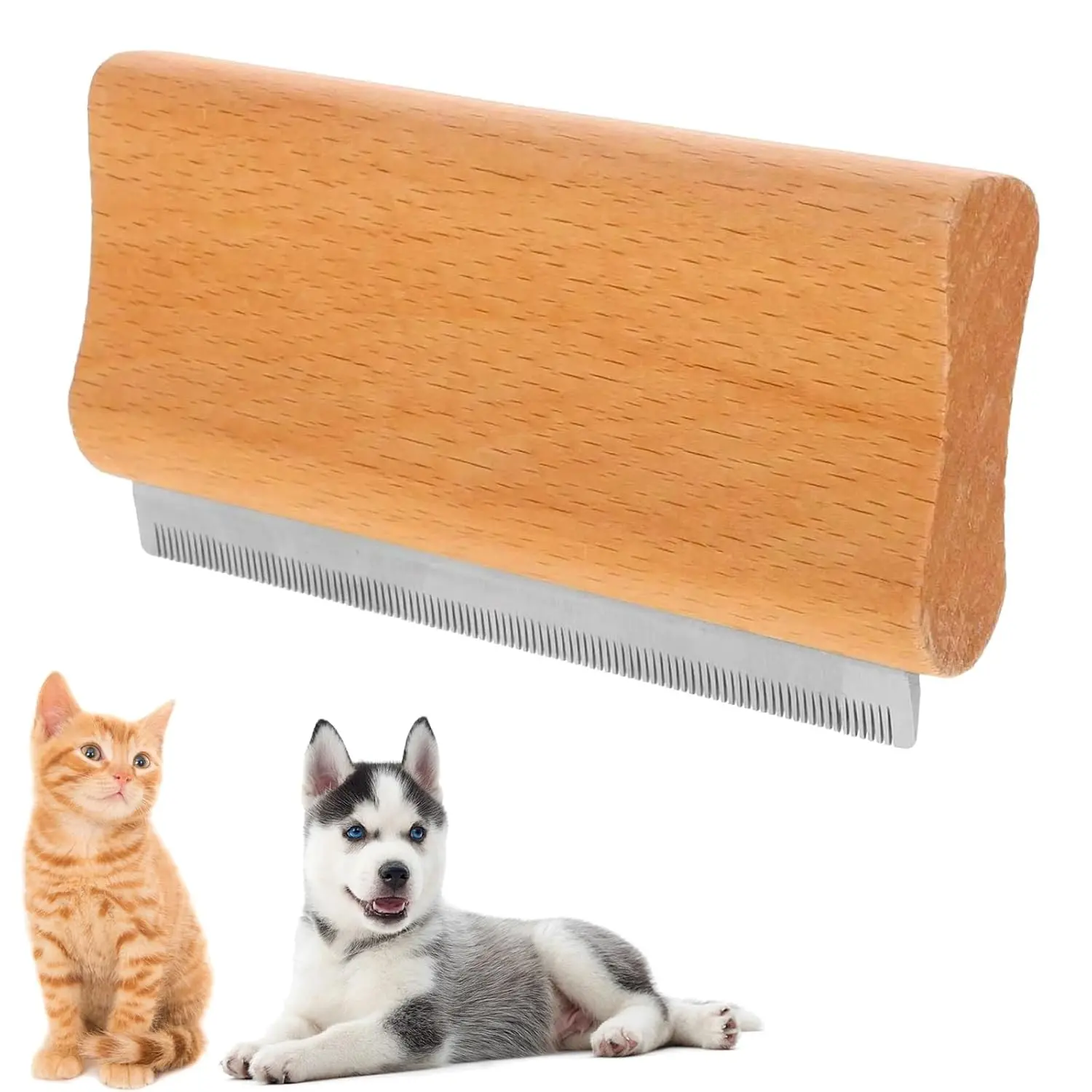 Wooden Deshedding Brush for Dogs Cats & Horses, Grooming Deshedding Curry Comb Pet Hair Removal Tool, Suitable for All Hair Types (4.33 Inch)
