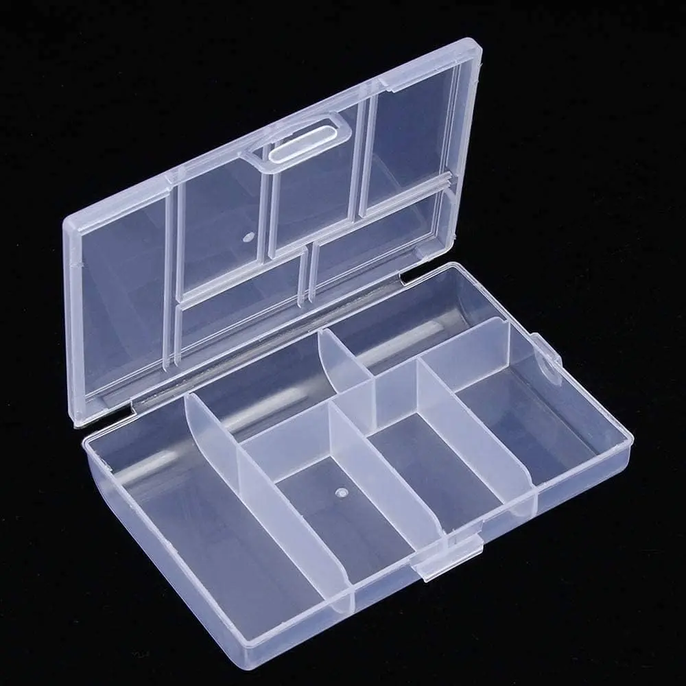 Mini 6 Grids 2-Pack Plastic Organizer Box Storage Container for  Fishing Tackles Earring  Rhinestones Beads Art DIY Crafts Organizer Clear