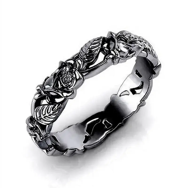 Black Rose Ring, Unisex Rose Style Fashion Costume Jewelry, Engagement Promise Ring for Women, Valentine's Day Gift