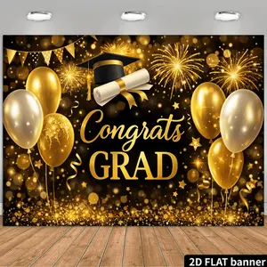 Black Golden Graduation Backdrop Congrats Grad Backdrop Starlight Celebration Background Cloth Graduation Tapestry Wall Hanging Photography Background Polyester Fiber Party Ceremony Home Event Studio Prop Photo Booth Wall