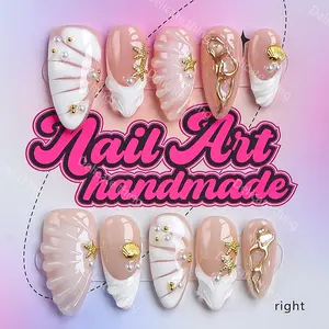 Delicatething Y2K Style Almond Nails, Handmade Press-On Nails, 4 Sizes XS-S-L, Beads, Perfect for Parties, Includes Jelly Glue