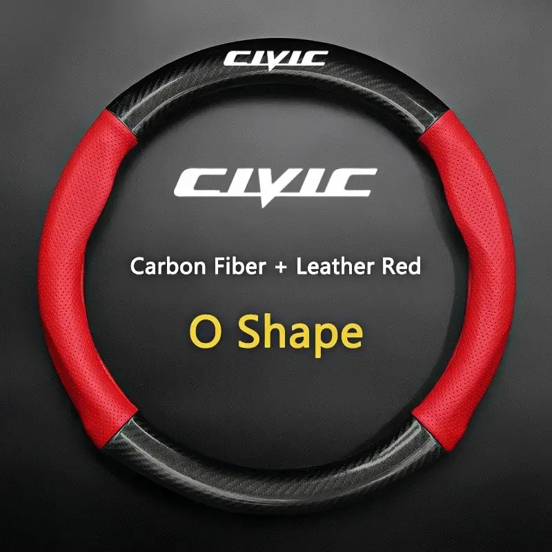Universal Car Steering Wheel Cover, Carbon Fiber Leather, Anti-Slip, Stylish Design, Compatible with Honda Civic, Car Accessories