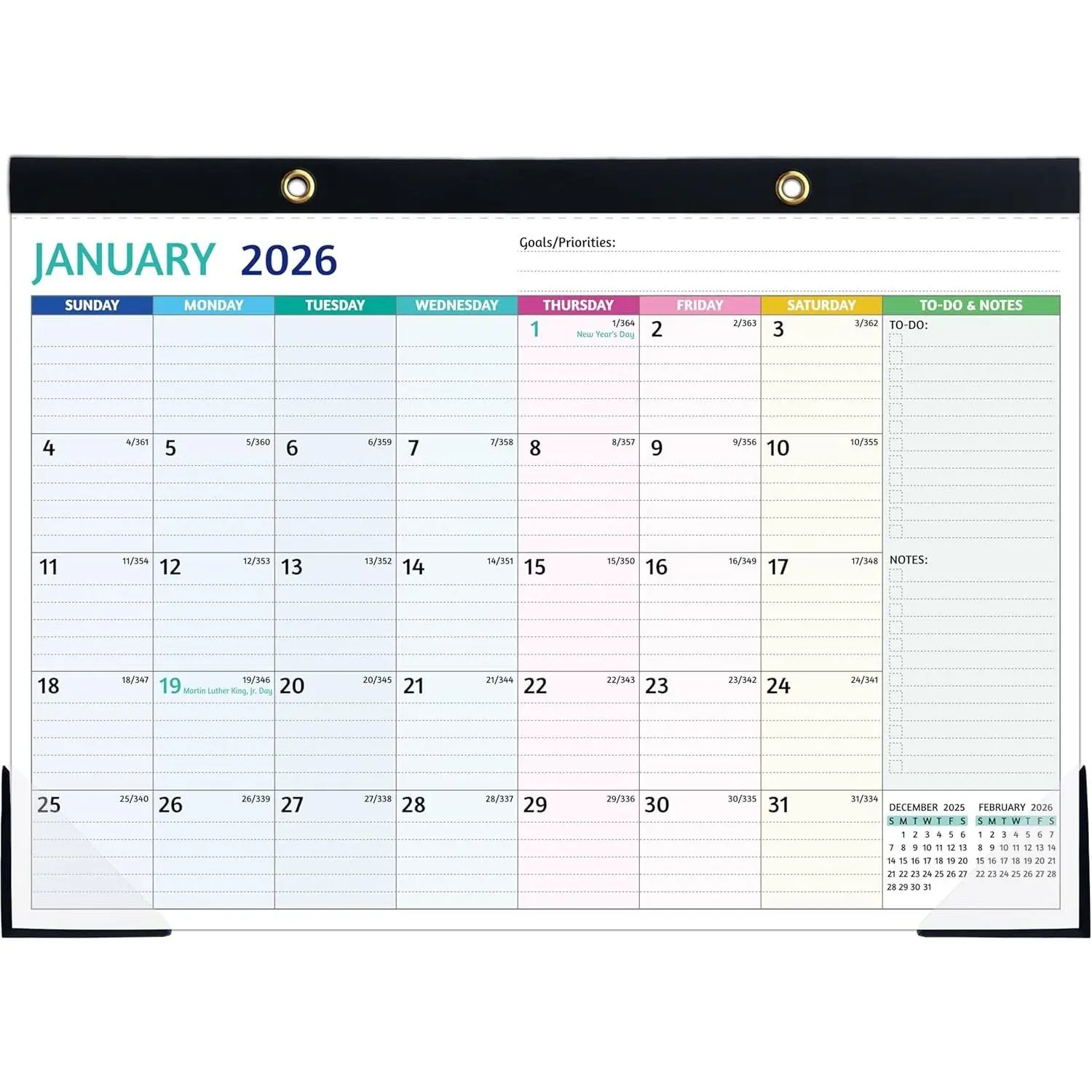 Desk Calendar 2026-2027 – Jan 2026 - Jun 2027, 18 Monthly Desk Calendar 2026-2027 Large, 17’’ x 12’’, 2026 Desk/Wall Calendar with To-do Lists, Desk Pad, Ruled Blocks, Corner Protectors