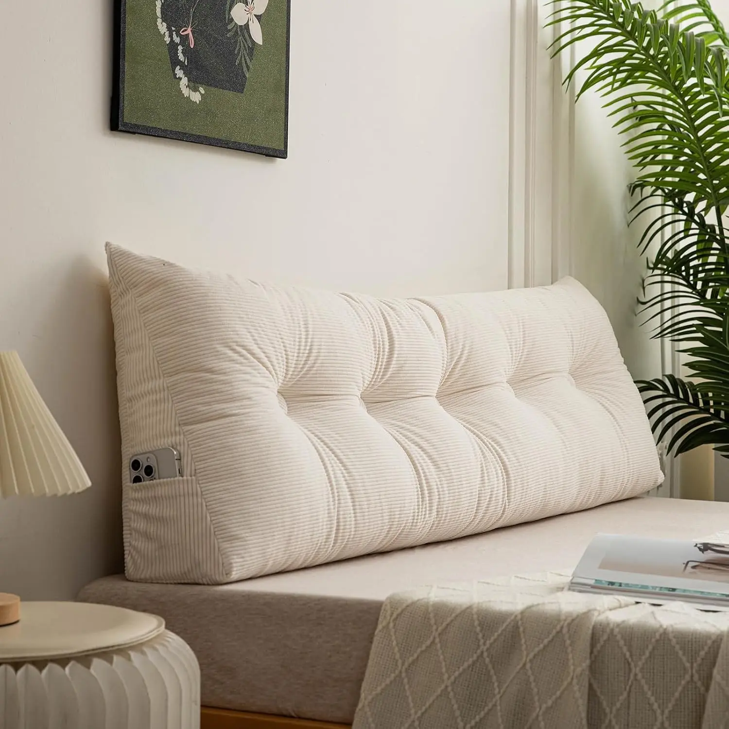 Triangular Headboard Pillow Twin XL for College Dorm Headboard Bed Wedge Pillows Bolster Cushion Bed Bolster Triangular Backrest Ivory White,39 * 4.7 * 15.7in