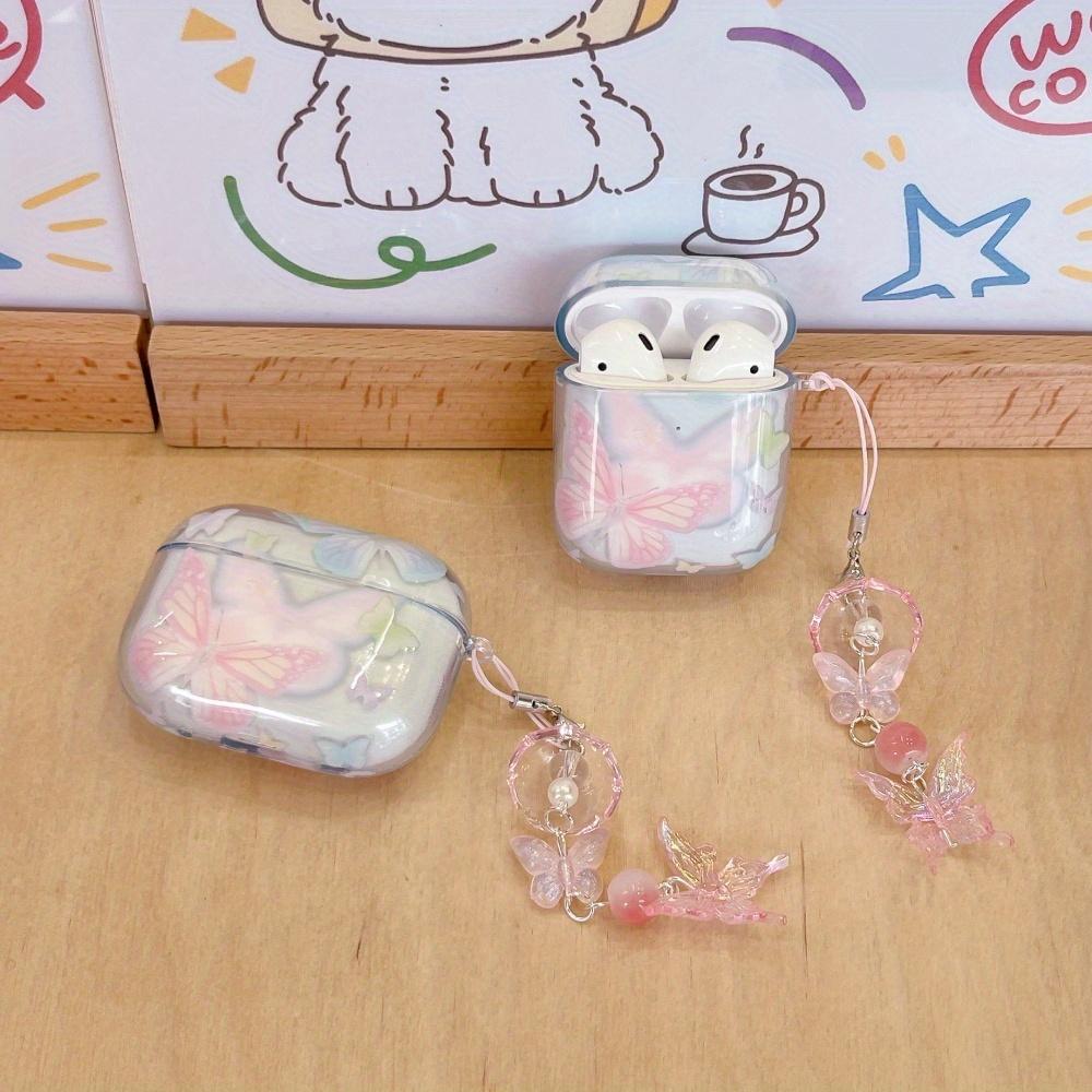 Butterfly Pattern Earphone Case with Keychain, Decorative Earphone Protective Cover, Earphone Accessories Compatible with AirPods, Headset
