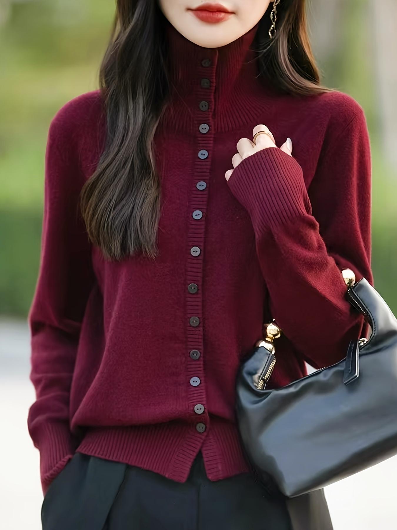 Women's Solid Button    Sweater, Casual Long Sleeve Jumper for Fall & Winter, Fashion Womenswear Ladies' Knitwear for Daily Wear Aesthetic