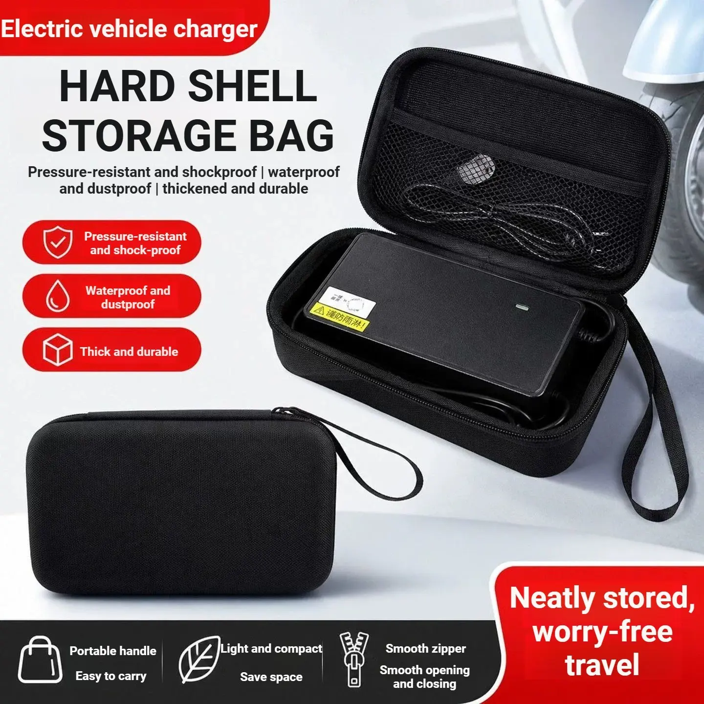 Eva Oxford Charger Storage Bag, Shockproof, Pressure-Resistant, Moisture-Proof, Dust-Proof, Portable Hard Shell Protective Case