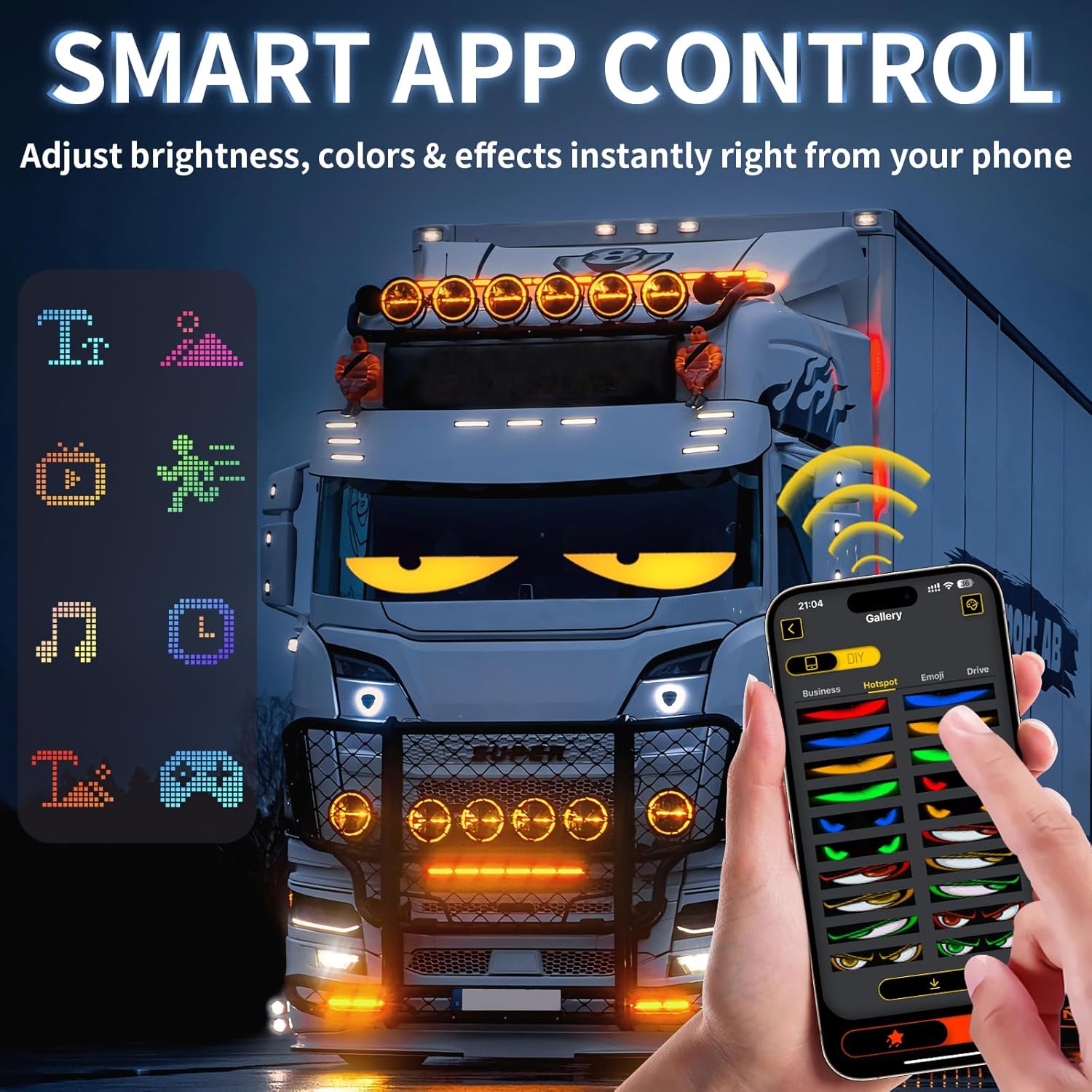 2 count Synchronized Devil Led Eyes Light for  Windshield, 23.4"x4.7" Programmable ojos led para carro Sign, Full Color Electra Eyes for , DIY Led Matrix Panel,  App & Remote Control