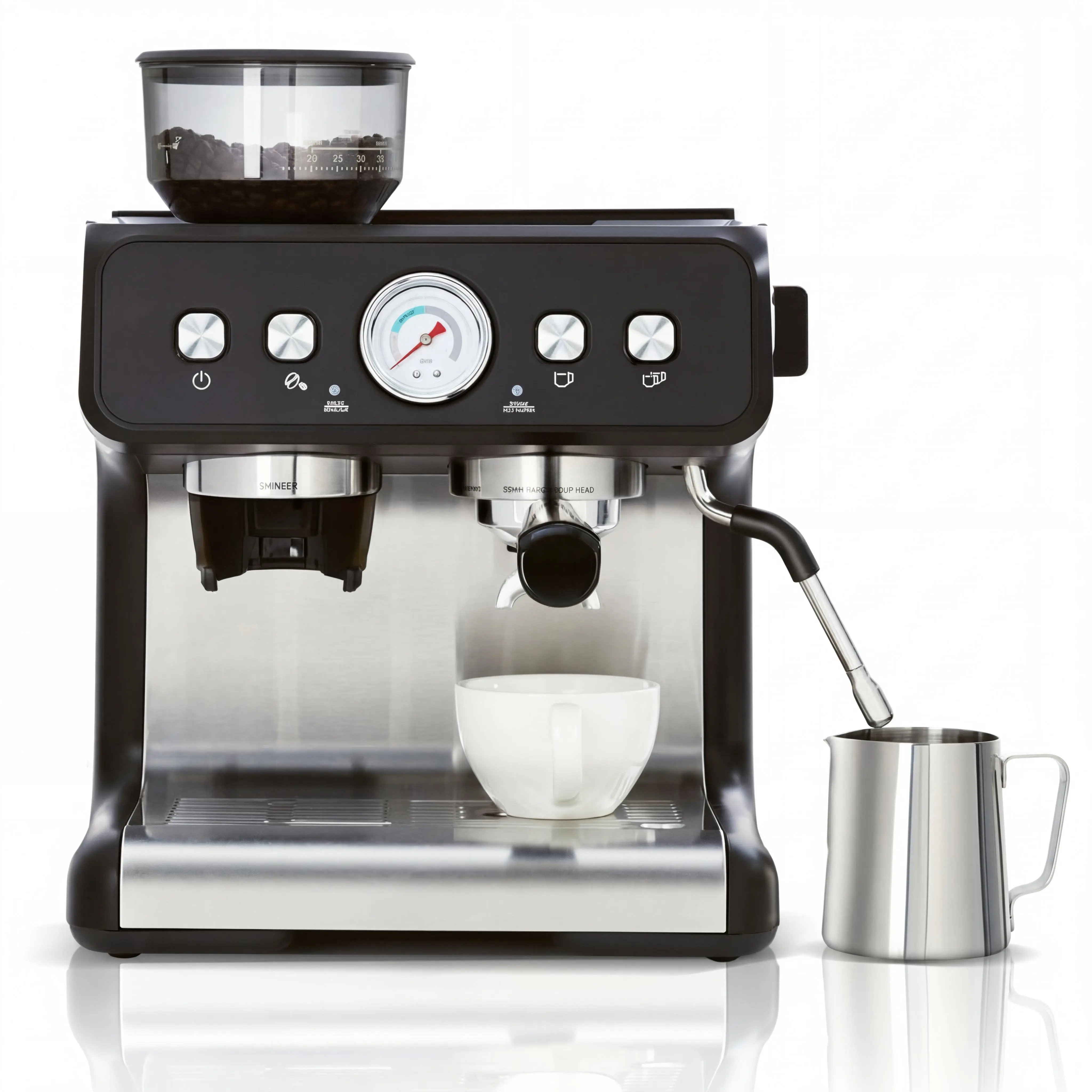 20 Bar Coffee maker Machine with Built-in Grinder – Stainless Steel Professional Coffee Maker – 2.8L Removable Water Tank – Milk Frother Steam Wand – Adjustable Shot Volume – Compact for Home or Office