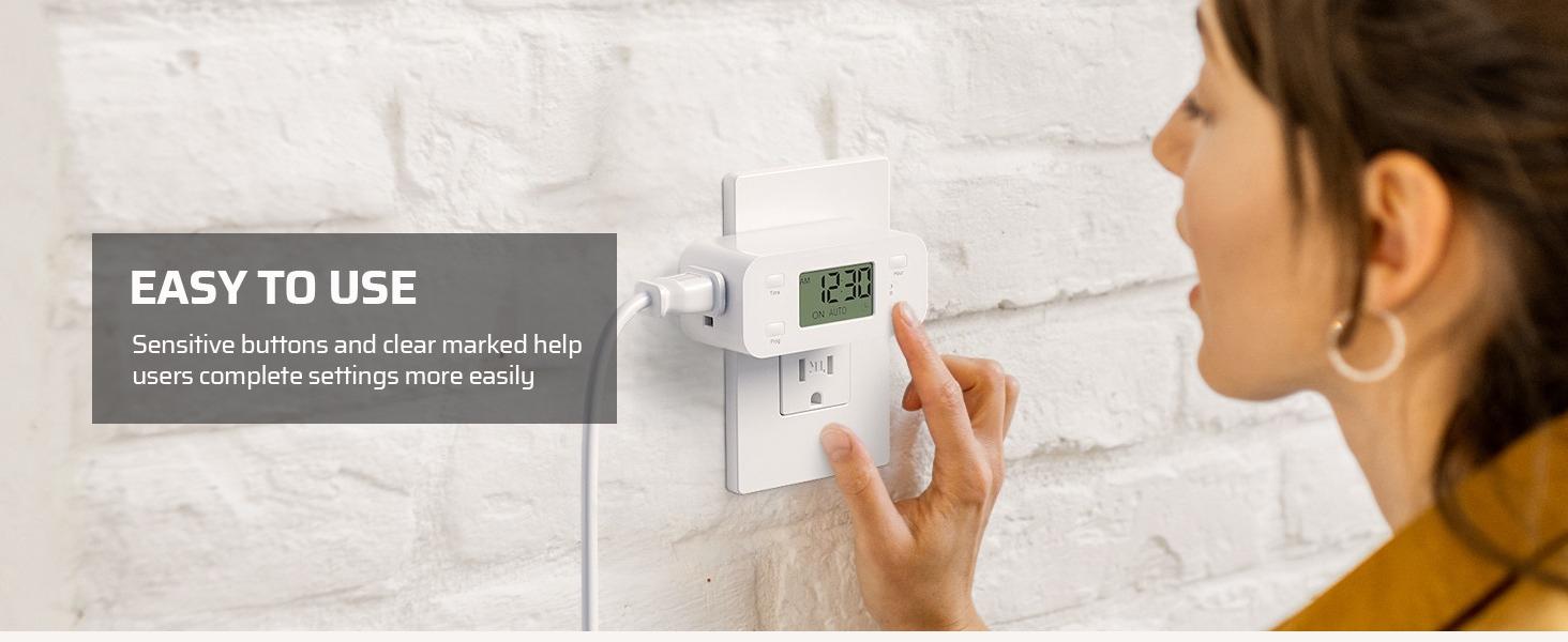 F-APT22  24 Hour Programmable Digital Timer Outlet, 2 Pack Timers for Electrical Outlets, Light Timer for Indoor Lamp Fan Aquarium, 1 Grounded Outlet, 125V/15A/1000W, 3 Prong, 1/2 HP