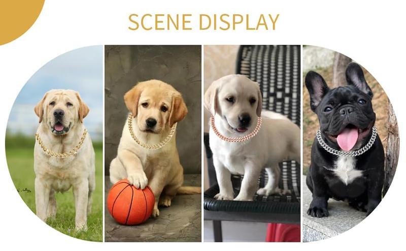 Bling Rhinestone Cuban Link Dog Collar Sparkly Diamond Metal Pet Collar for Small Medium Large Dogs Cats All Sizes Gold Chain Collars with Rhinestone Elegant Durable Design