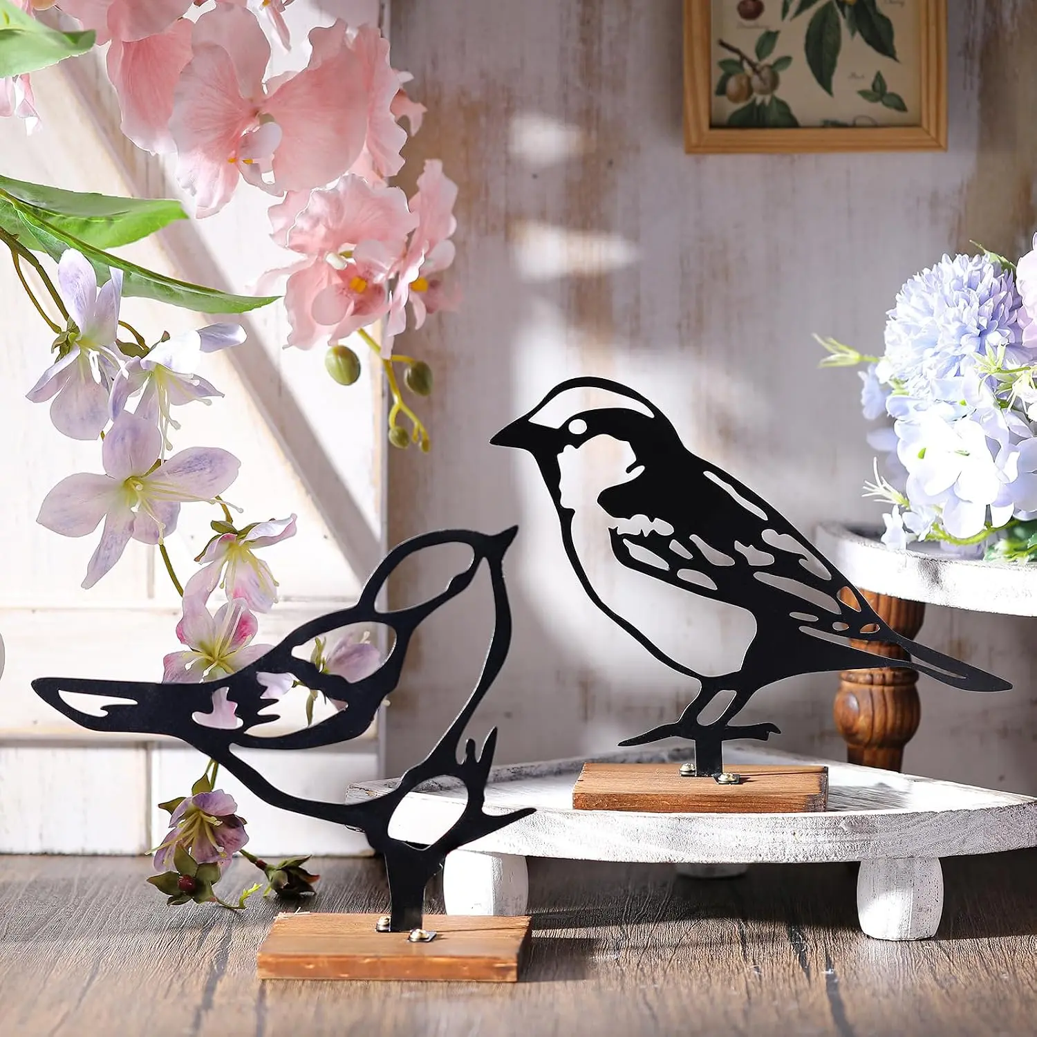 2 count Metal Birds Decor Rustic Black Bird Tabletop Decor  Bird Figurine Table Centerpieces Metal Yard Garden Art Birds Standing Decoration for  Table Shelf