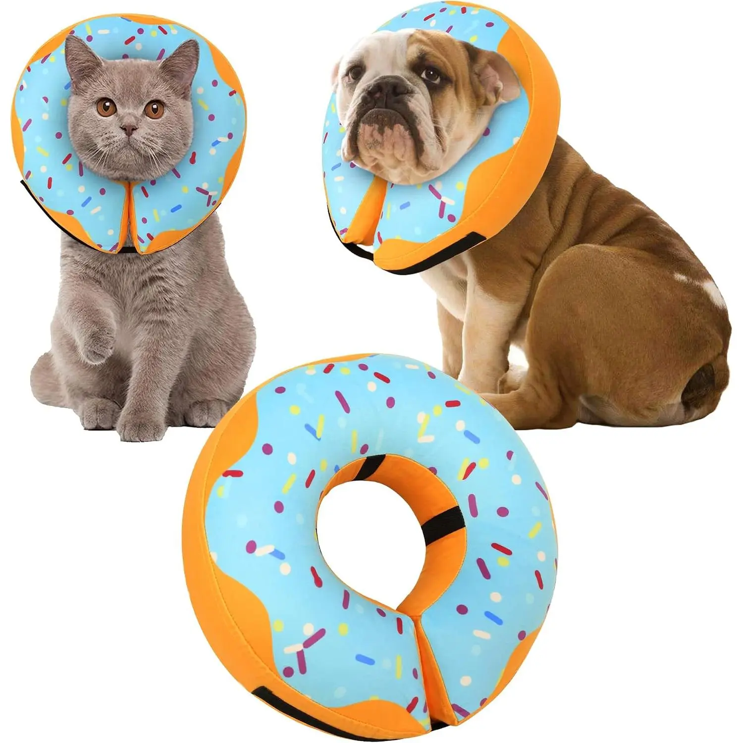 Blue Small Inflatable Recovery Donut Collar for Dogs & Cats, Soft Adjustable Post-Surgery Pet Neck Cone Alternative, Comfortable Anti-Lick E-Collar for Small Medium Large Pets