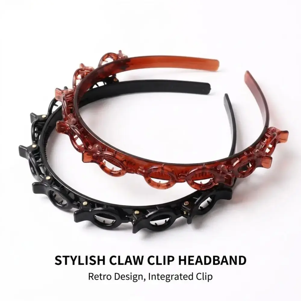 Claw‑Clip Integrated Headband, Double‑Layer Braided‑Texture Hairband For Women And Girls, Non‑Slip Teeth For Twist‑Bang Hairstyles, Light‑Weight Hair Accessory For Daily Wear, School And Makeup Application