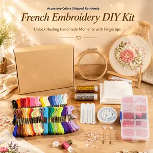French Embroidery Kit Complete DIY Set, Includes Thread Fabric Hoop Accessories, Easy for Beginners, Perfect for Handmade Crafts