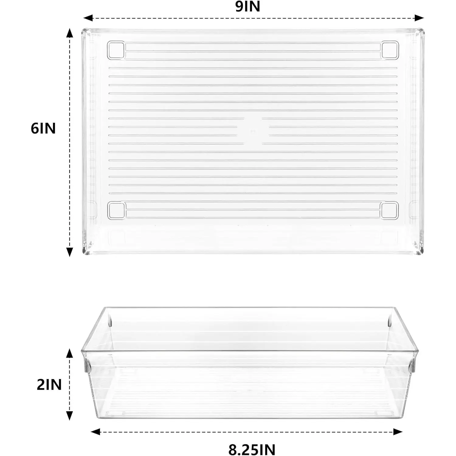 Clear Plastic Drawer Organizer Tray for Vanity Cabinet (9"×6"×2" Set of 4) For Office Bathroom Makeup Drawers