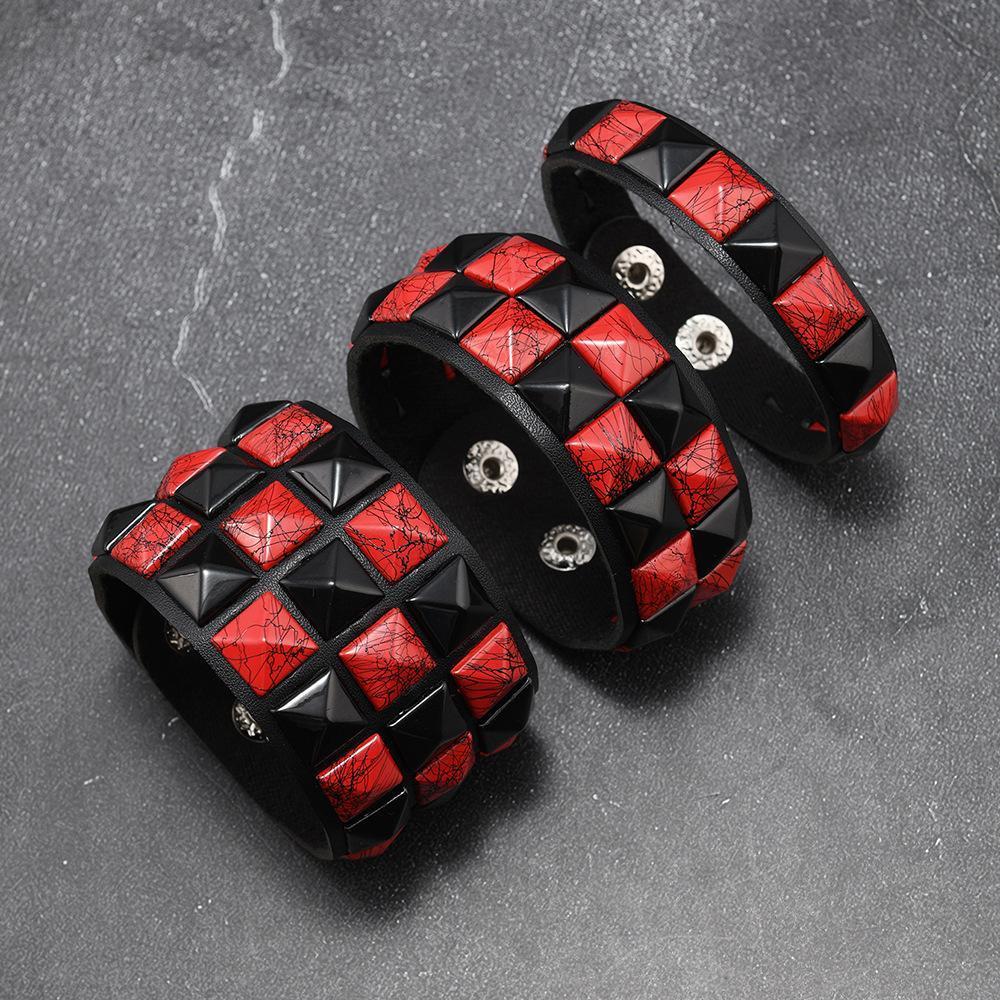 3Pcs/Set Fashion Contrasting Rivets Leather Wrist Friendship Big Wide Bracelet For Male Female Buckle Vintage Punk Jewelry