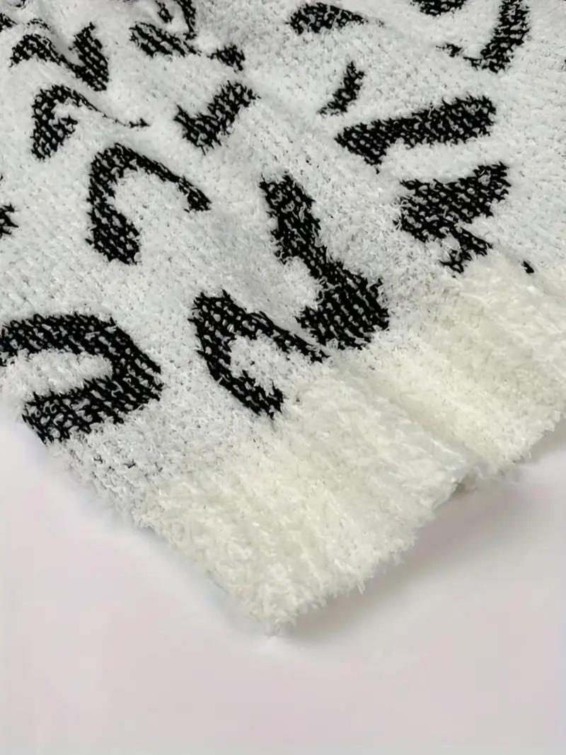 【COZY Soft Plush Feel】Women's Soft Plush Half Velvet Fall Winter Ultra-Soft Round Neck Leopard Print Top + Shorts Homeewear Sleepwear Set Leopard Print Pajamas