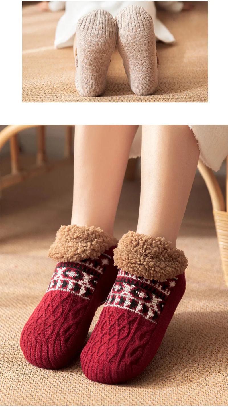 Super Warm Non-Slip Winter Floor Socks – Plush Velvet Slipper-Style Sleep Socks for Women & Men, Cozy Snow-Day Home Wear for Cold-Weather Comfort Unisex Womenswear