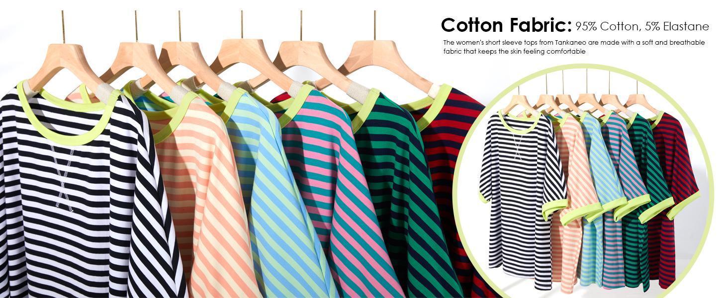 Imily Bela Womens Oversized Striped Tee Shirt Summer Casual Color Block Half Sleeve Crew Neck Tunic Tops