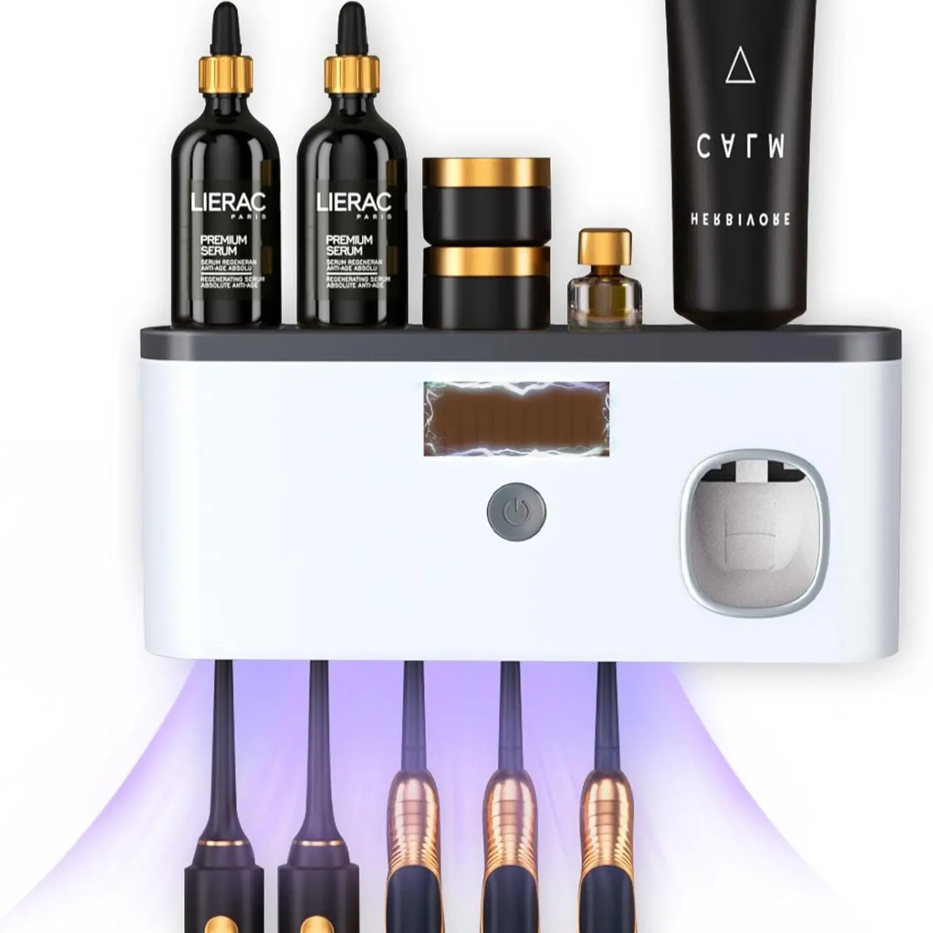 Wall-Mounted Toothbrush Holder with Soap Dispenser, Solar-Powered Electric Toothbrush Rack, Smart No-Drill Design, Five Slots, Toothbrush Holders For Bathrooms